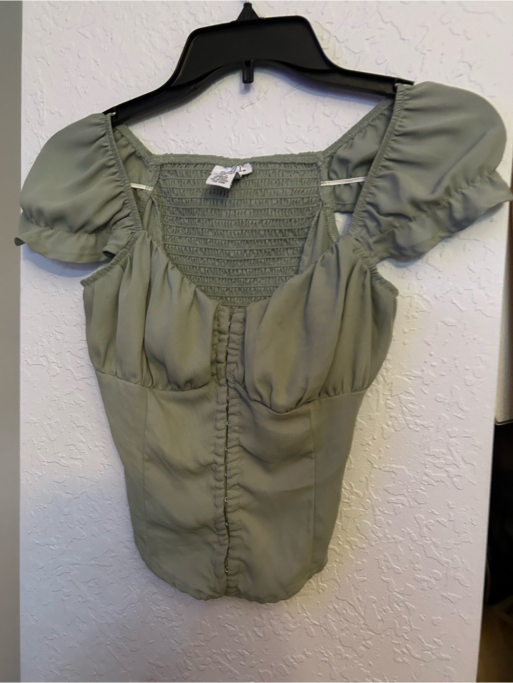 Rue21 Olive Green Puff Sleeve Ruched Front Top